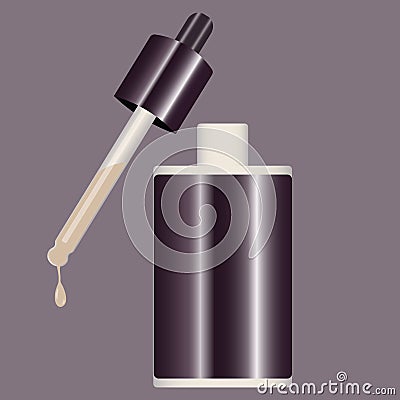 luxury Serum bottle and pipette with falling drop. Liquid argan oil or hyaluronic acid for face body and hair growth Vector Illustration